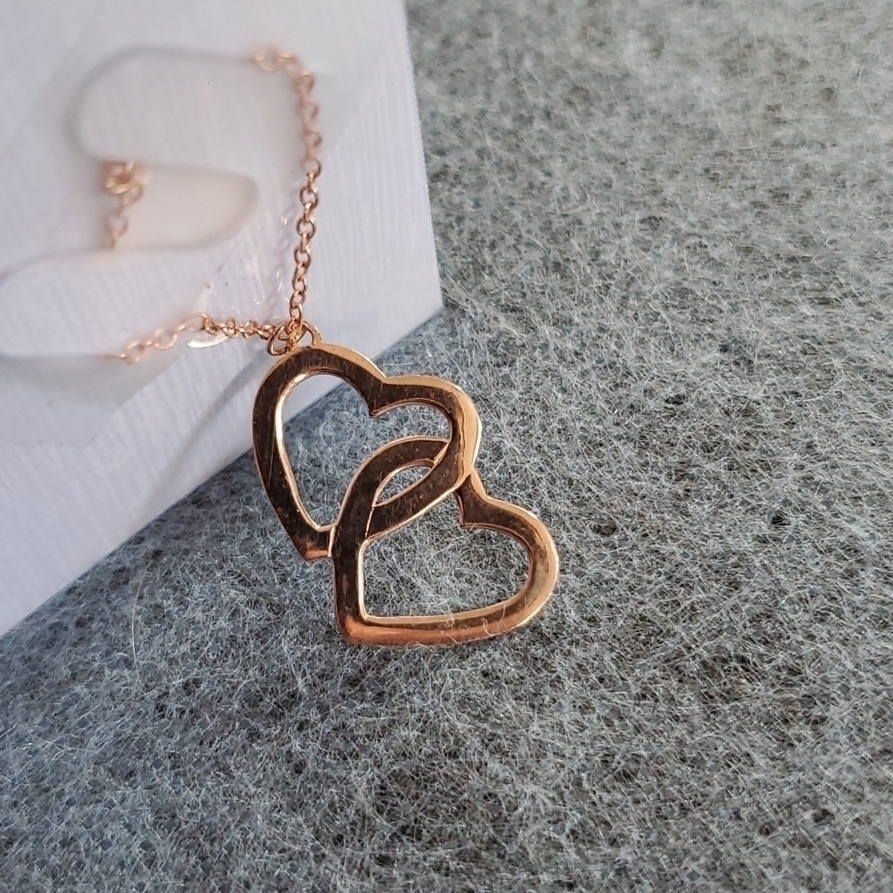 Rose Gold Sterling Silver Double Heart Pendant Necklace 20 Inch
